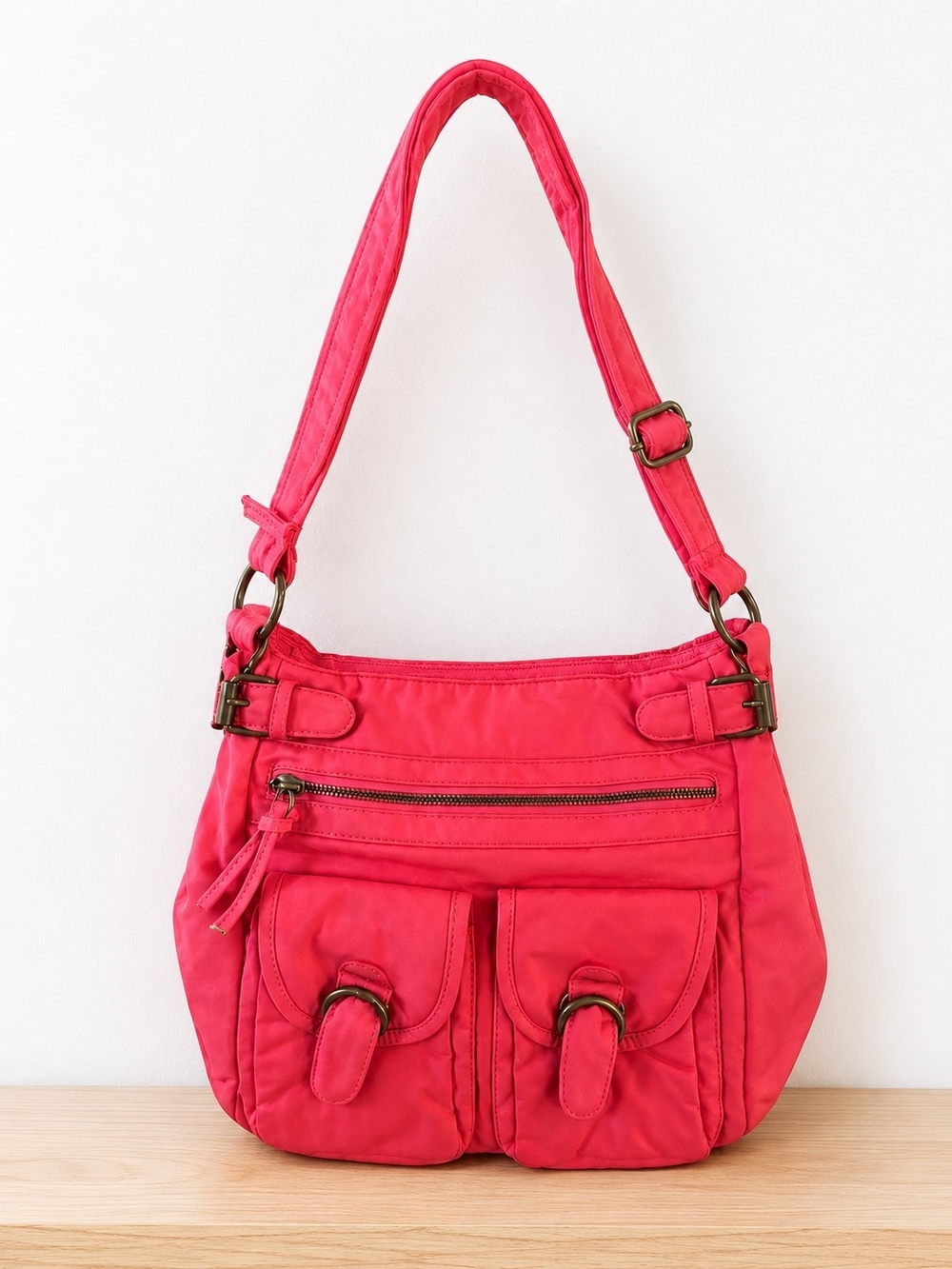 Everyday Pink Shoulder Bag with Front Pockets